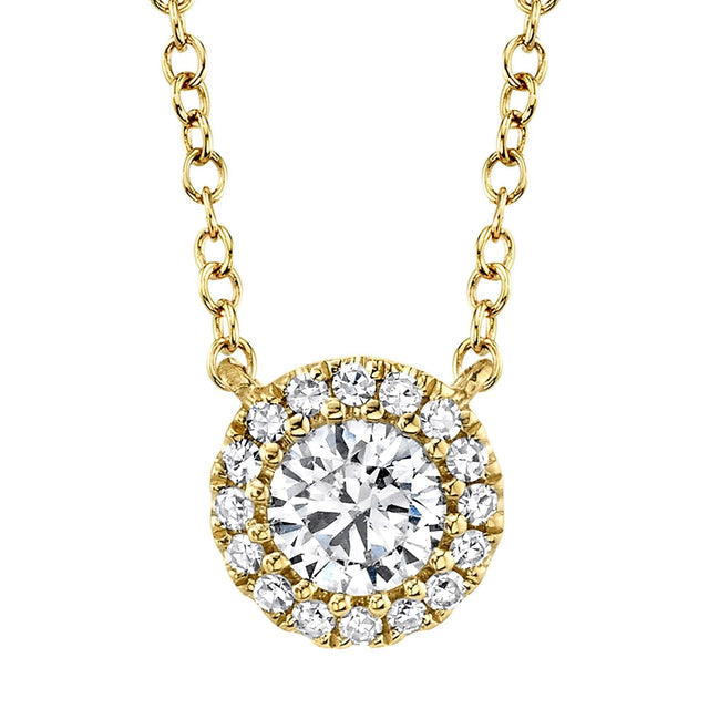 Shy Creation 1/4ctw Diamond Halo Yellow Gold Pendant Necklace