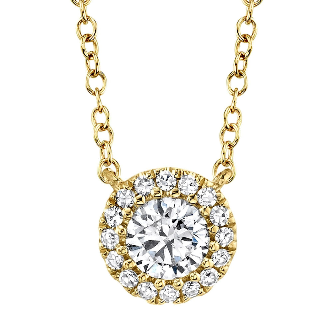Shy Creation 1/4ctw Diamond Halo Yellow Gold Pendant Necklace