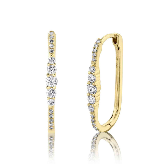 Shy Creation 1/4ctw Diamond Yellow Gold Oval Hoop Earrings