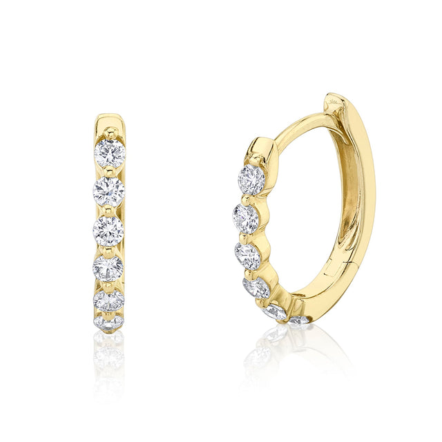 Shy Creation 1/4ctw Diamond Yellow Gold Oval Huggie Hoop Earrings
