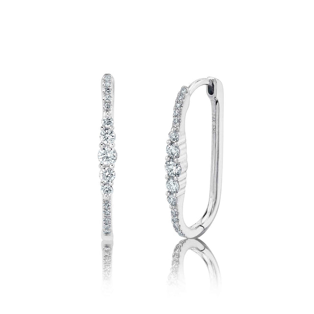 Shy Creation 1/4ctw Round Diamond White Gold Oval Hoop Earrings