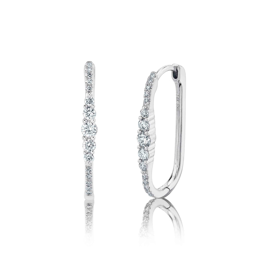 Shy Creation 1/4ctw Round Diamond White Gold Oval Hoop Earrings