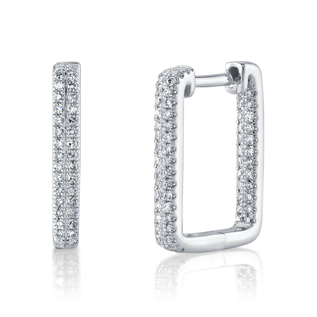 Shy Creation 1/4ctw Round Diamond White Gold Rectangle Hoop Earrings