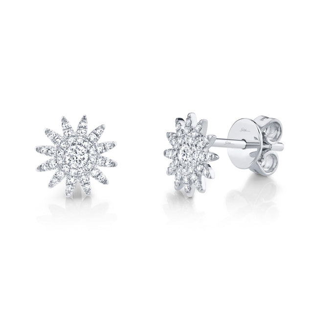 Shy Creation 1/4ctw Round Diamond White Gold Starburst Stud Earrings