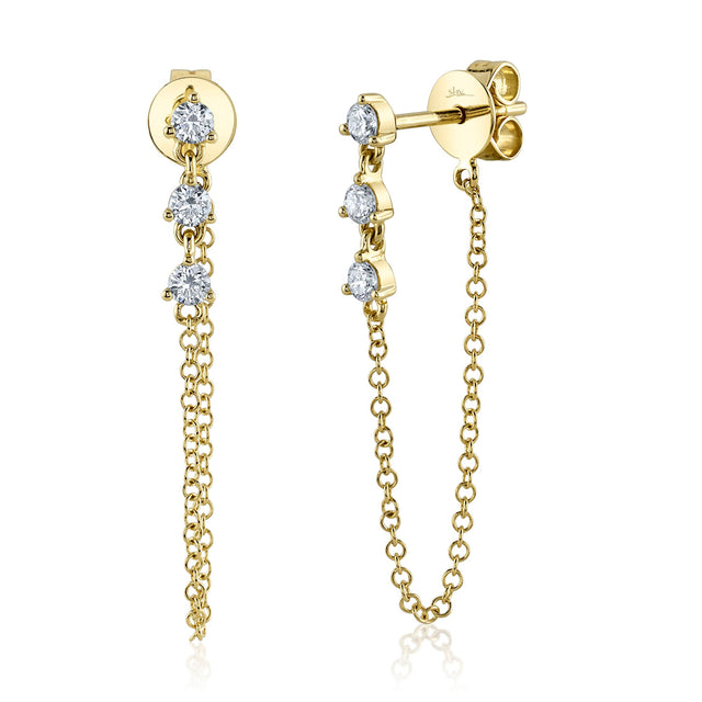 Shy Creation 1/4ctw Round Diamond Yellow Gold Chain Earrings