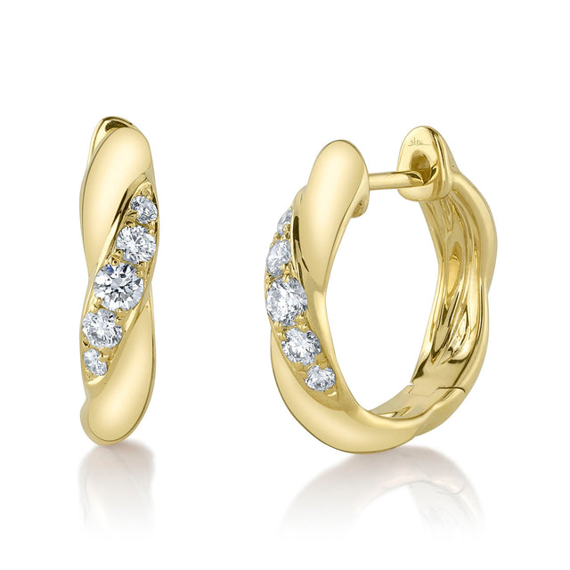 Shy Creation 1/4ctw Round Diamond Yellow Gold Huggie Hoop Earrings