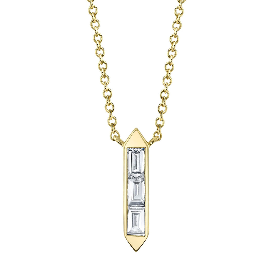 Shy Creation 1/5ctw Baguette Diamond Yellow Gold Hexagonal Pendant Necklace