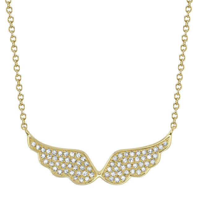 Shy Creation 1/5ctw Diamond Angel Wings Yellow Gold Necklace