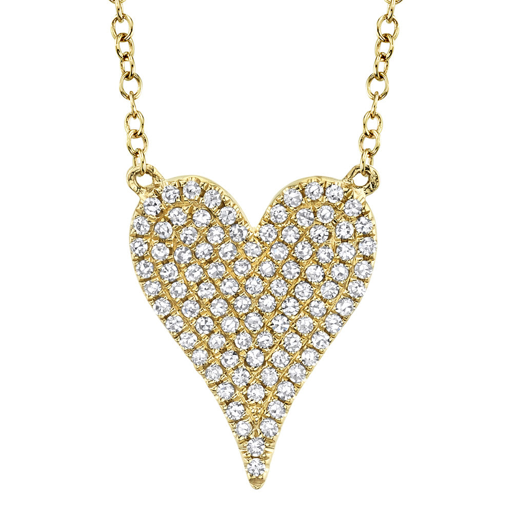 Shy Creation 1/5ctw Diamond Heart Yellow Gold Pendant Necklace