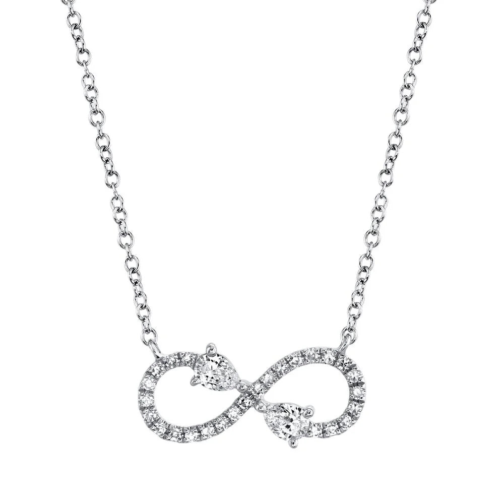 Shy Creation 1/5ctw Diamond Infinity White Gold Pendant Necklace