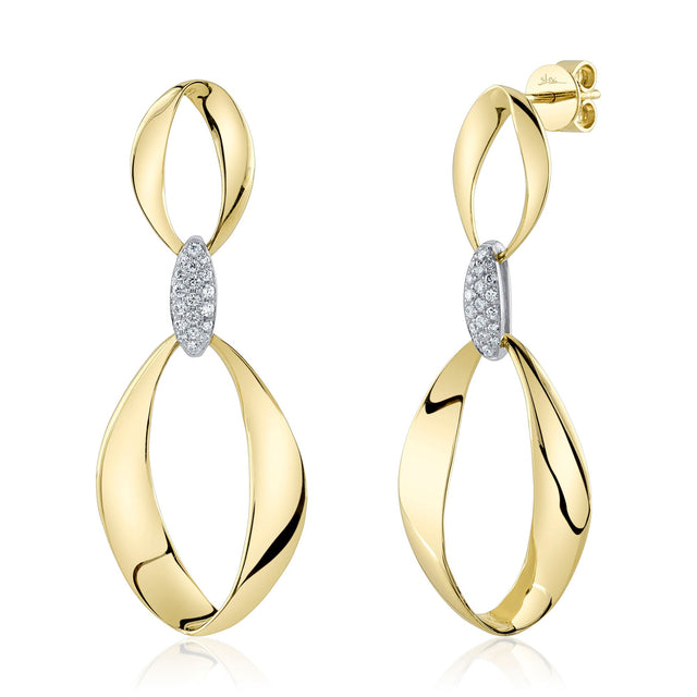 Shy Creation 1/5ctw Diamond Mobius Loop Two-Tone Gold Drop Earrings