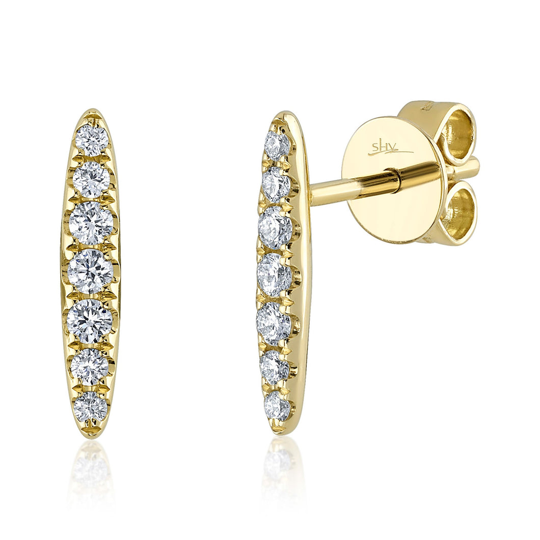 Shy Creation 1/5ctw Diamond Yellow Gold Bar Stud Earrings