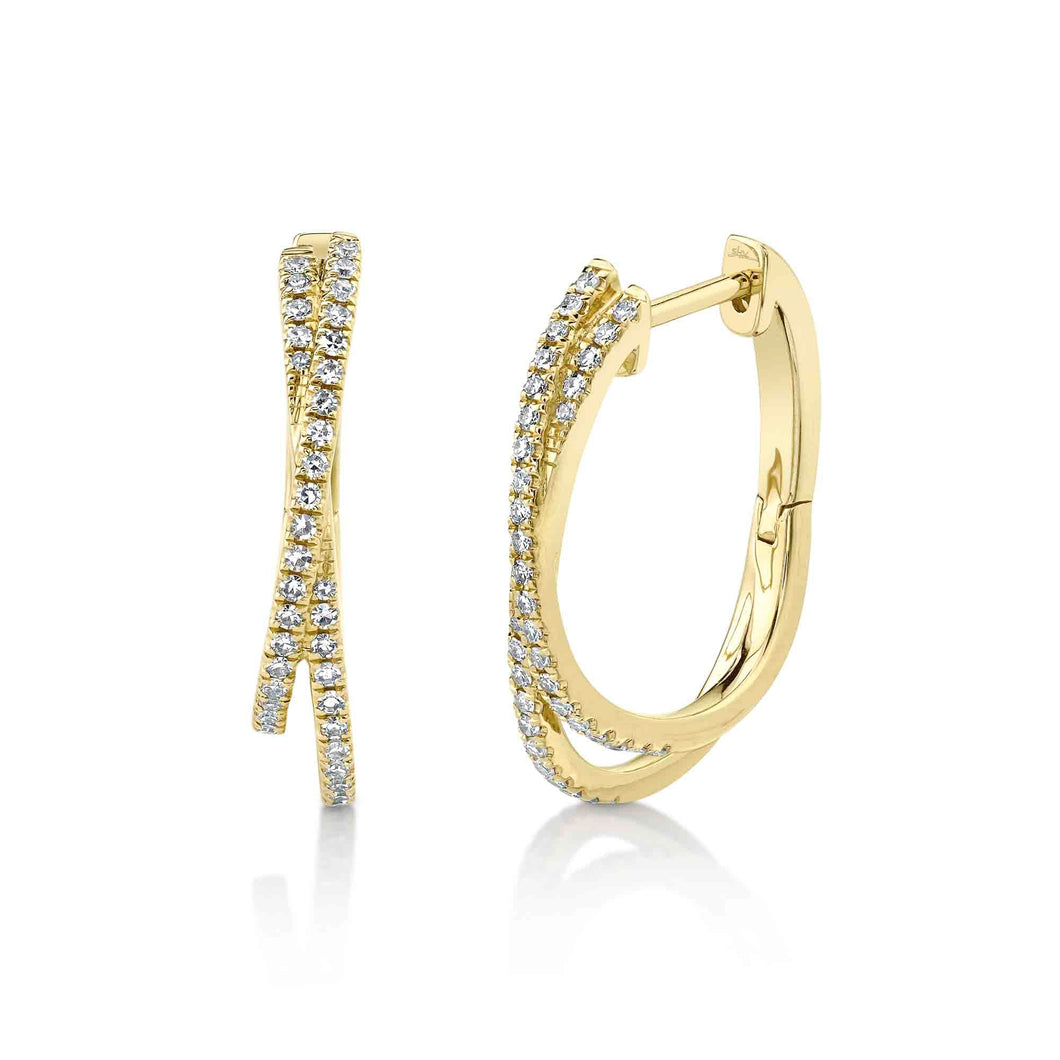 Shy Creation 1/5ctw Diamond Yellow Gold Bypass Hoop Earrings