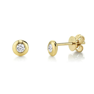 Shy Creation 1/5ctw Round Diamond Bezel Yellow Gold Stud Earrings
