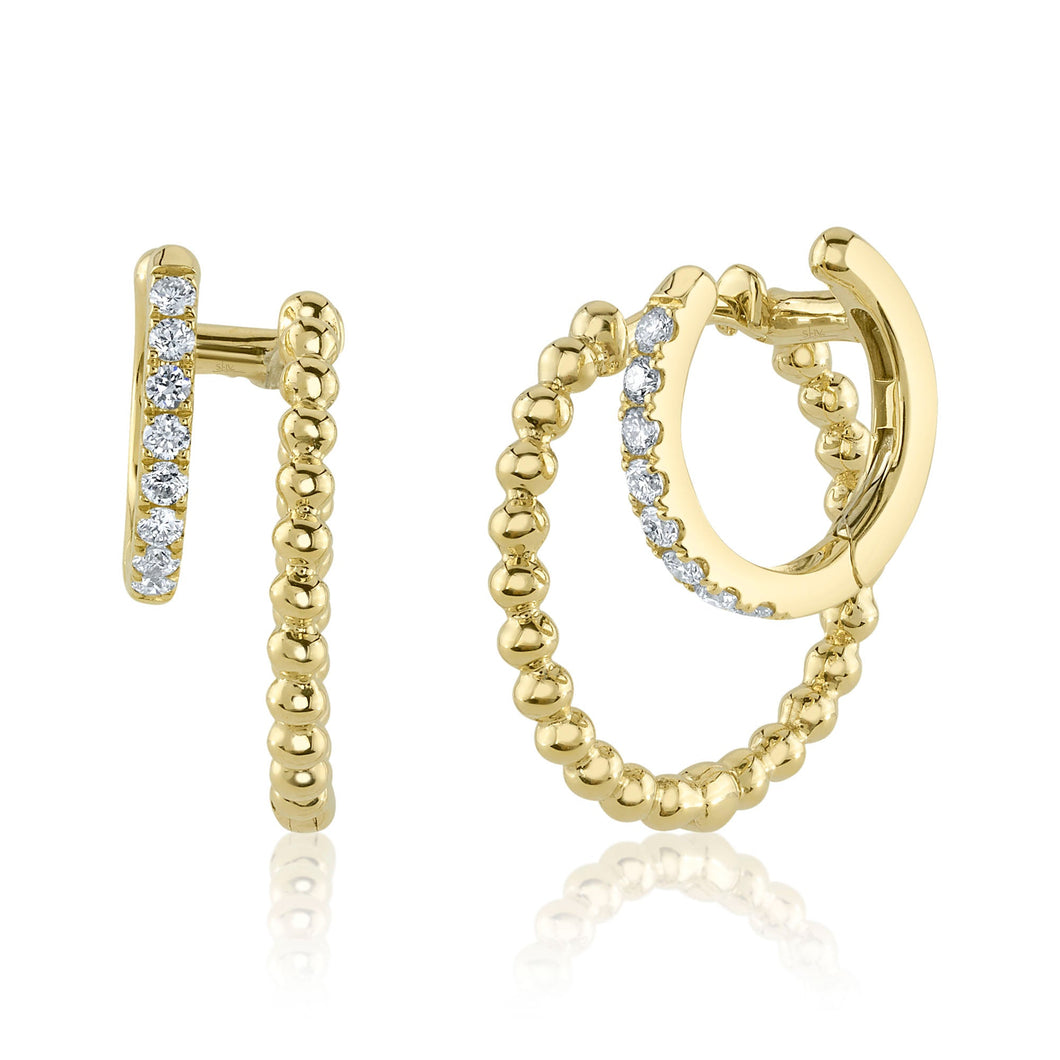 Shy Creation 1/5ctw Round Diamond Yellow Gold Double Huggie Hoop Earrings
