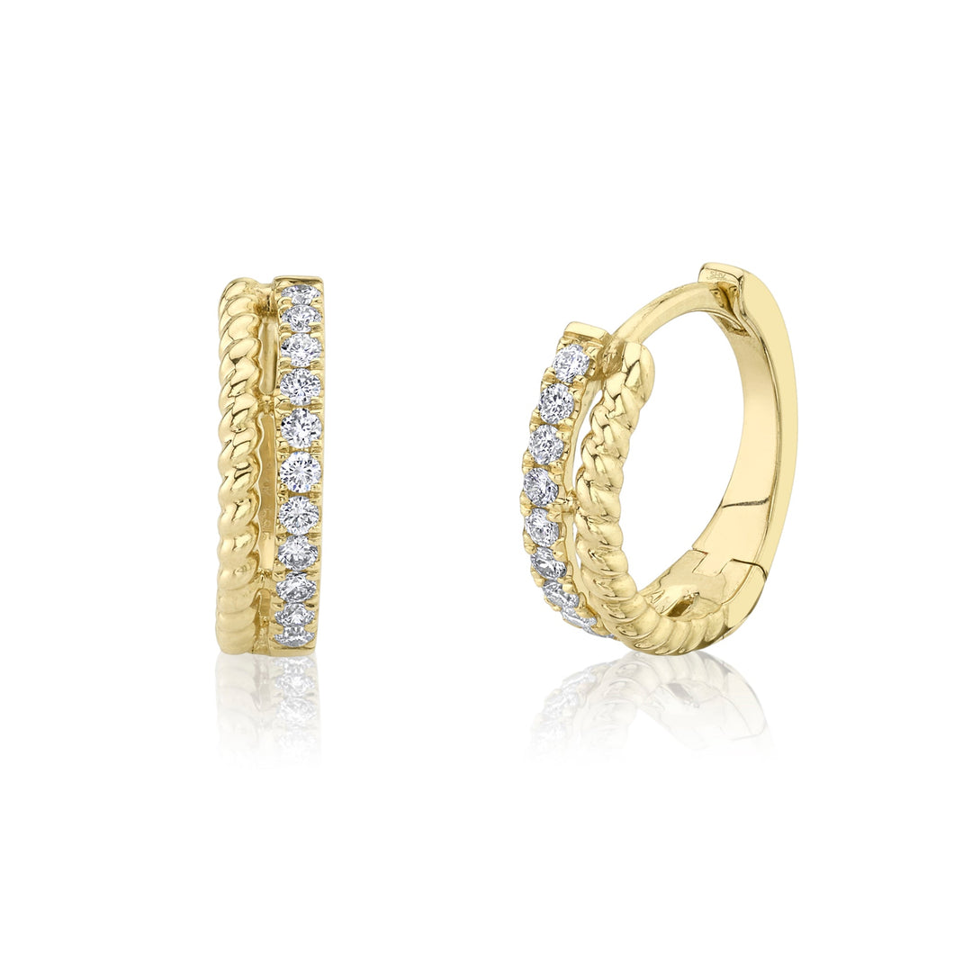 Shy Creation 1/5ctw Round Diamond Yellow Gold Huggie Hoop Earrings