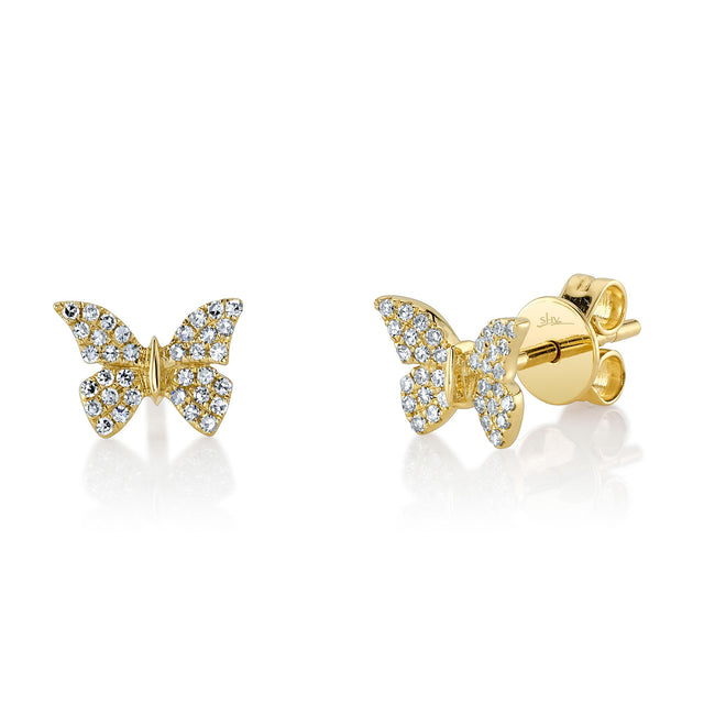 Shy Creation 1/6ctw Diamond Butterfly Yellow Gold Earrings