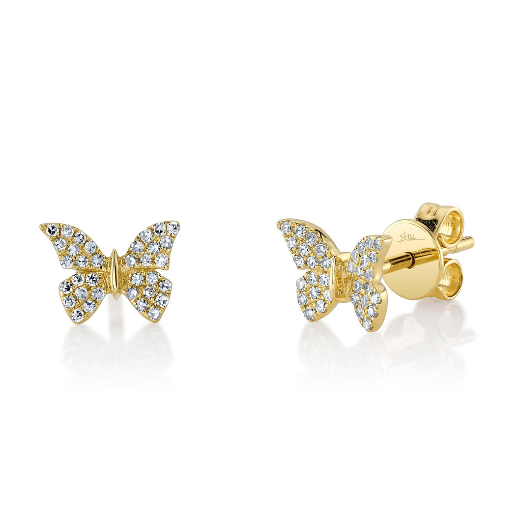 Shy Creation 1/6ctw Diamond Butterfly Yellow Gold Earrings