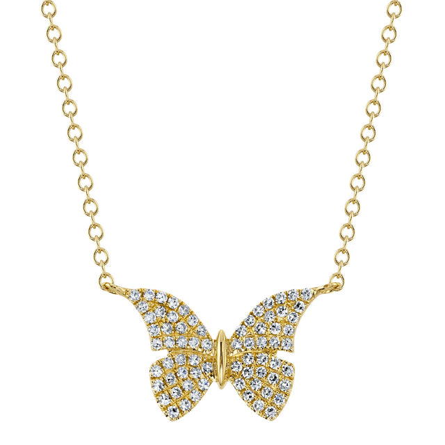 Shy Creation 1/6ctw Diamond Butterfly Yellow Gold Necklace