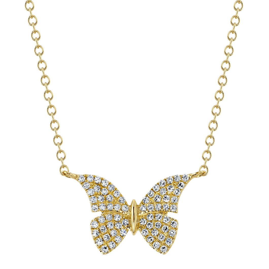 Shy Creation 1/6ctw Diamond Butterfly Yellow Gold Necklace