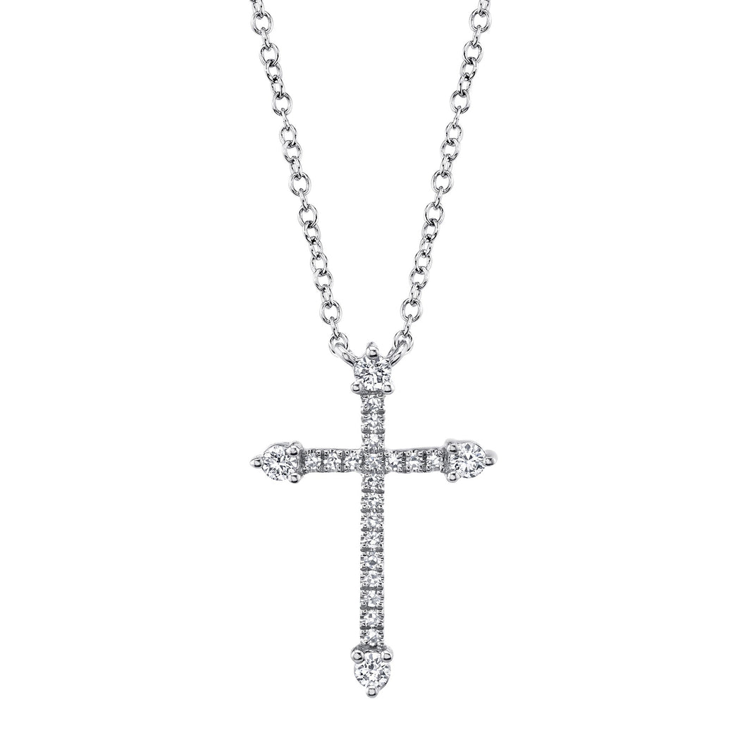 Shy Creation 1/6ctw Diamond Cross White Gold Pendant Necklace