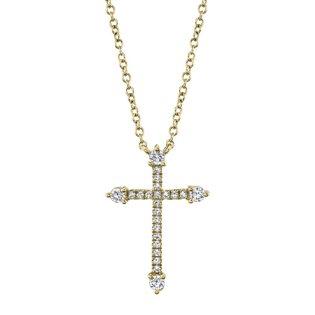 Shy Creation 1/6ctw Diamond Cross Yellow Gold Pendant Necklace