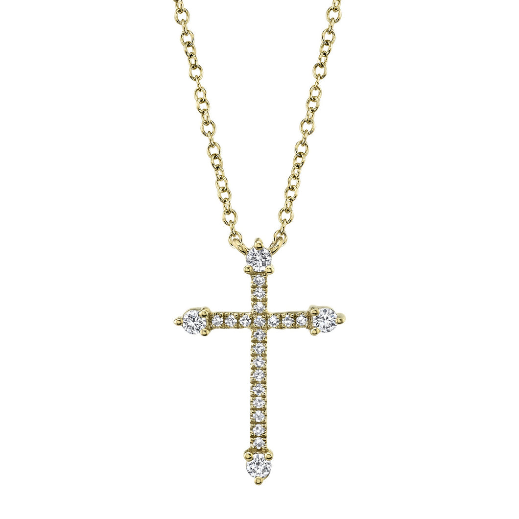 Shy Creation 1/6ctw Diamond Cross Yellow Gold Pendant Necklace