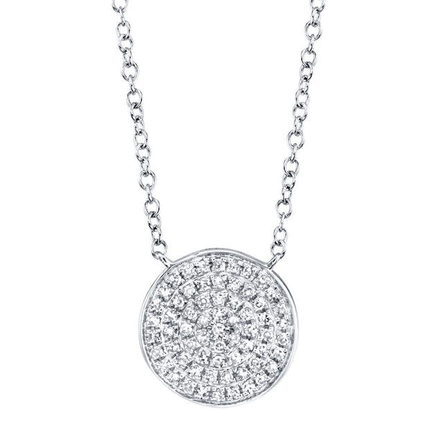 Shy Creation 1/6ctw Diamond Pave Circle White Gold Necklace