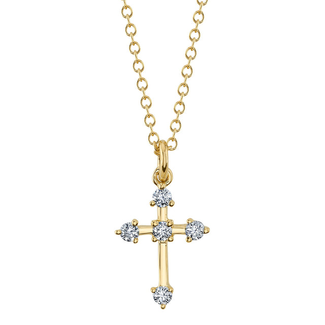 Shy Creation 1/8ctw Diamond Cross Yellow Gold Pendant Necklace