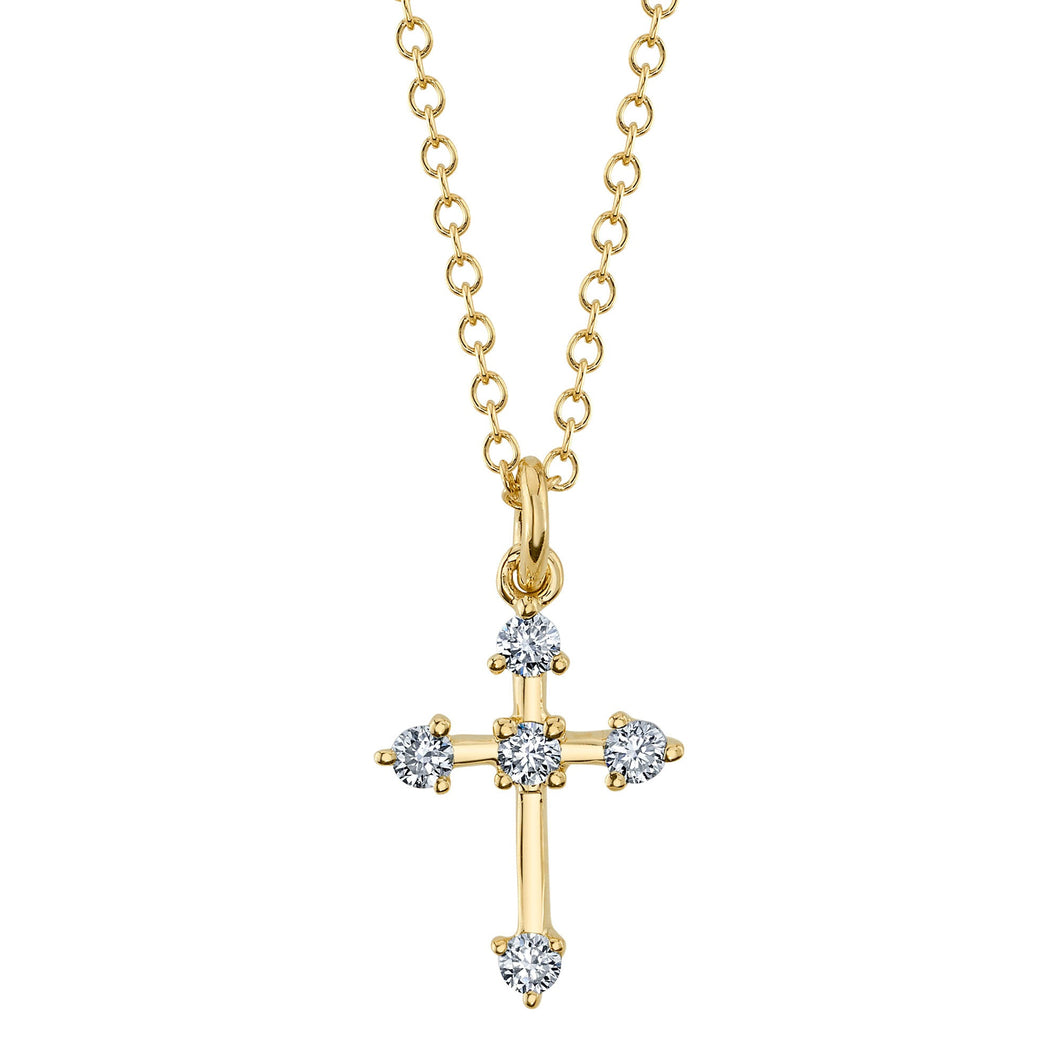 Shy Creation 1/8ctw Diamond Cross Yellow Gold Pendant Necklace