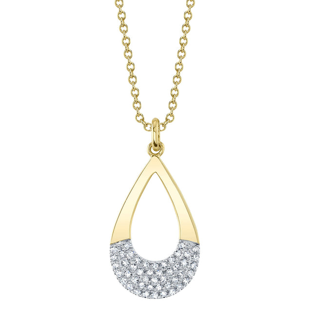 Shy Creation 1/8ctw Diamond Pave Teardrop Yellow Gold Pendant Necklace