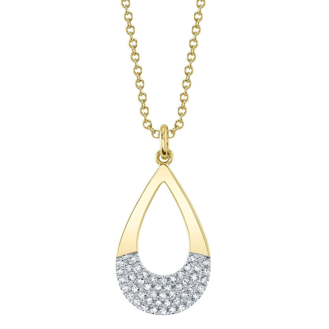 Shy Creation 1/8ctw Diamond Pave Teardrop Yellow Gold Pendant Necklace
