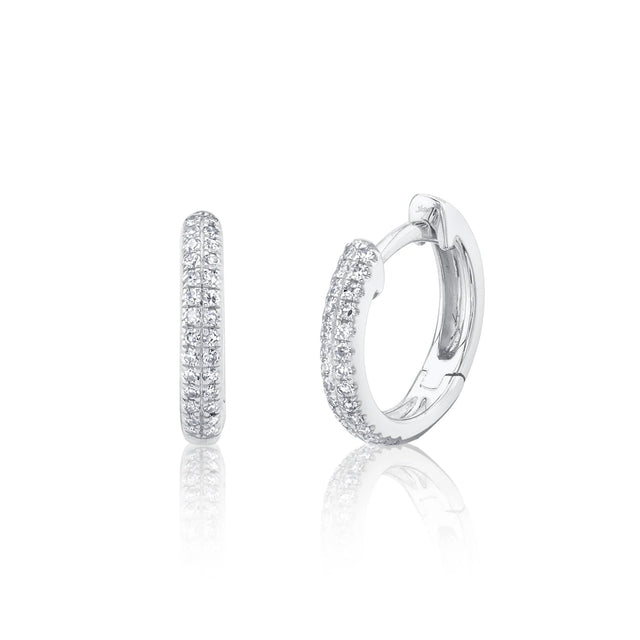 Shy Creation 1/8ctw Diamond Pave White Gold Huggie Hoop Earrings