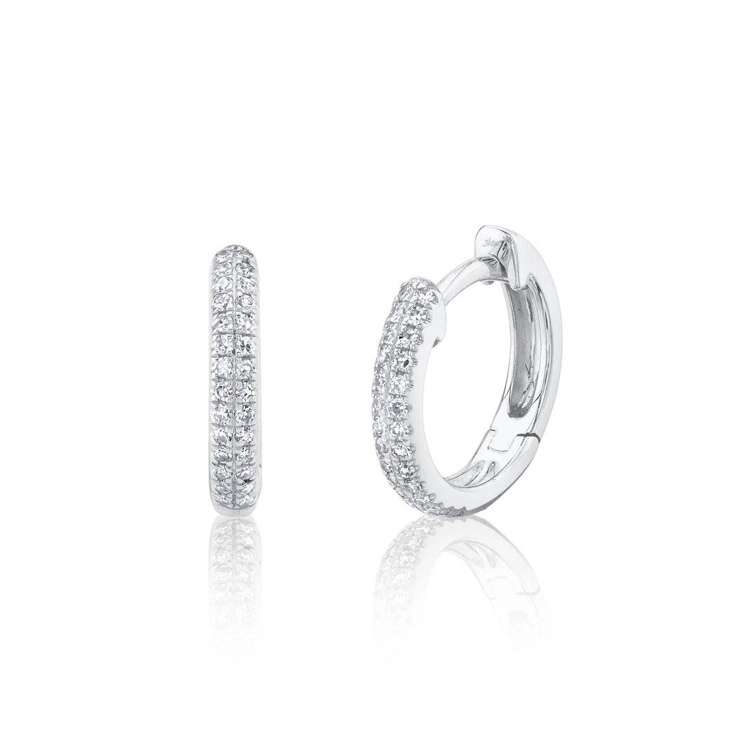 Shy Creation 1/8ctw Diamond Pave White Gold Huggie Hoop Earrings