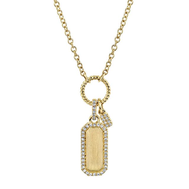 Shy Creation 1/8ctw Diamond Yellow Gold Dog Tag Necklace
