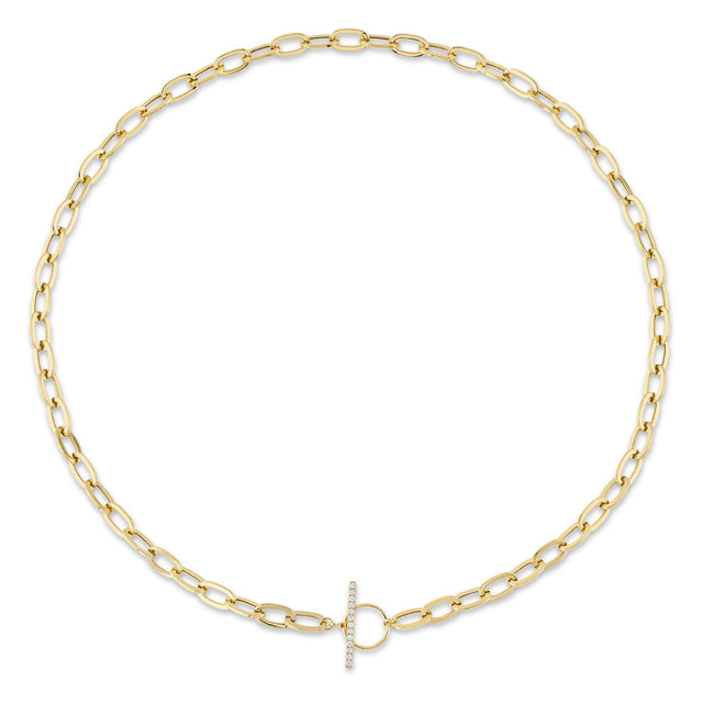 Shy Creation 1/8ctw Diamond Yellow Gold Paperclip Link Necklace