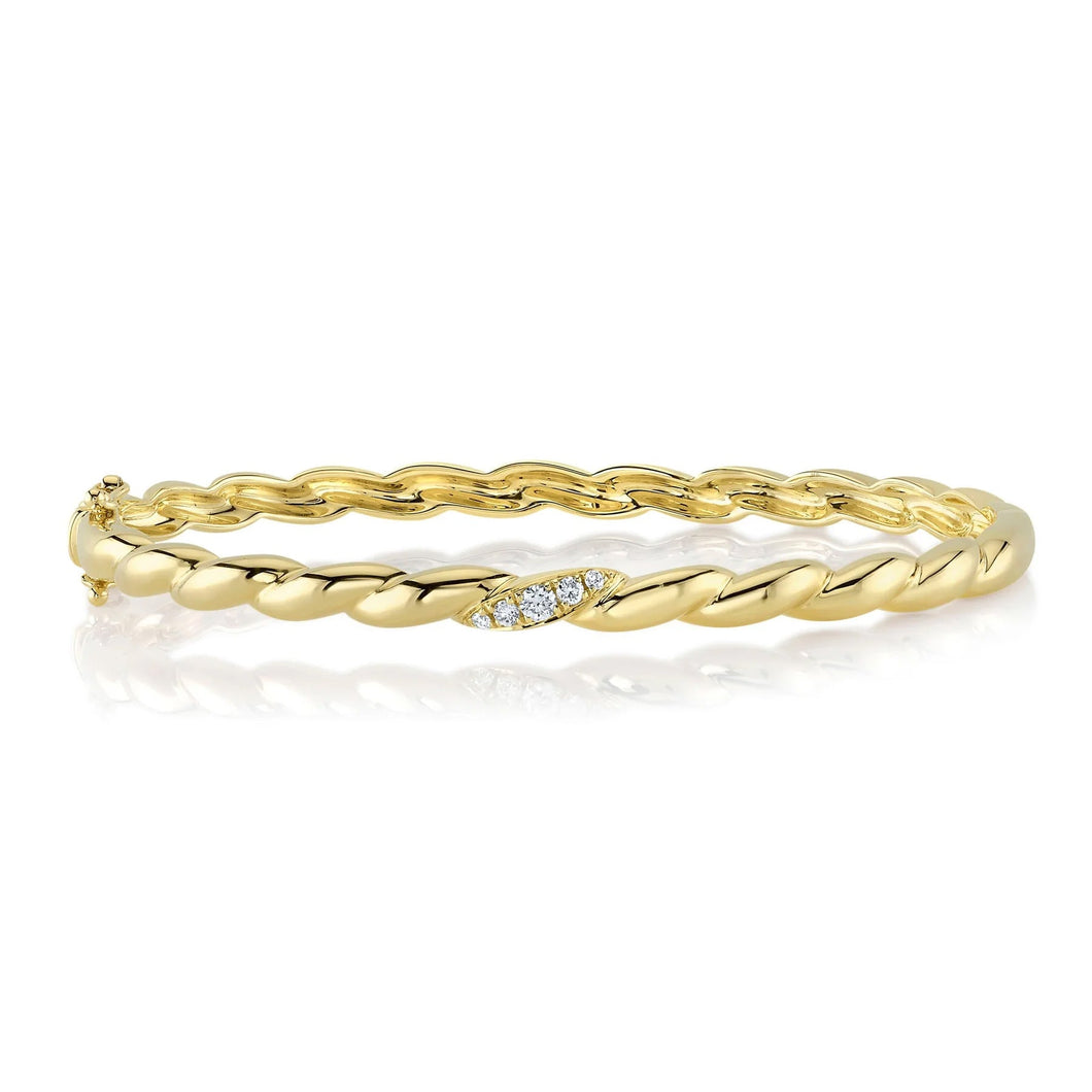 Shy Creation 1/8ctw Diamond Yellow Gold Twist Bangle Bracelet