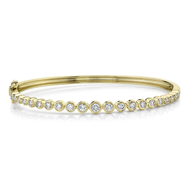 Shy Creation 1ctw Bezel-Set Round Diamond Yellow Gold Bangle Bracelet