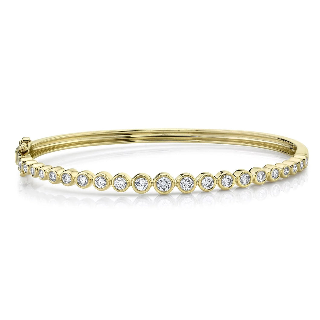 Shy Creation 1ctw Bezel-Set Round Diamond Yellow Gold Bangle Bracelet