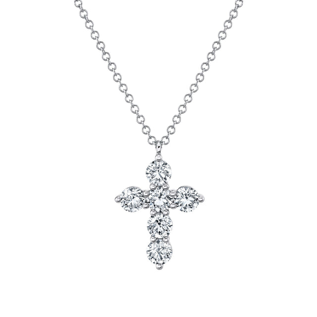Shy Creation 1ctw Diamond Cross White Gold Pendant Necklace