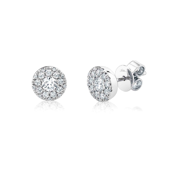 Shy Creation 1ctw Diamond Halo White Gold Stud Earrings
