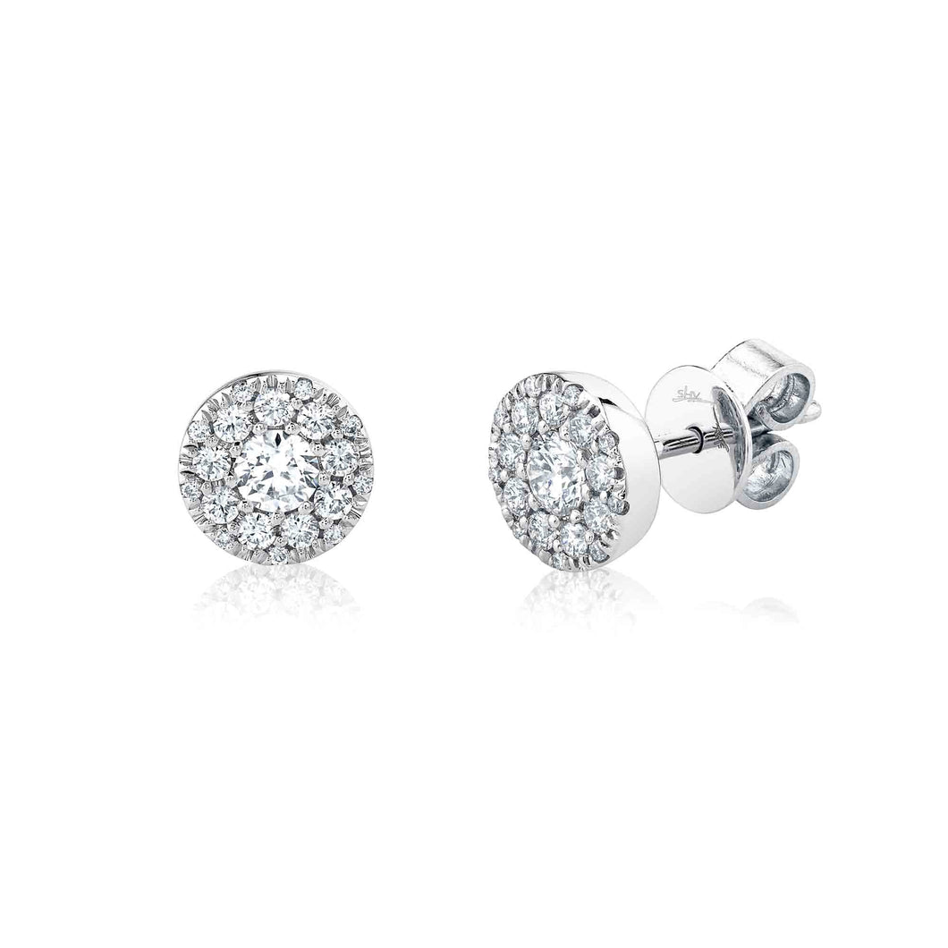 Shy Creation 1ctw Diamond Halo White Gold Stud Earrings