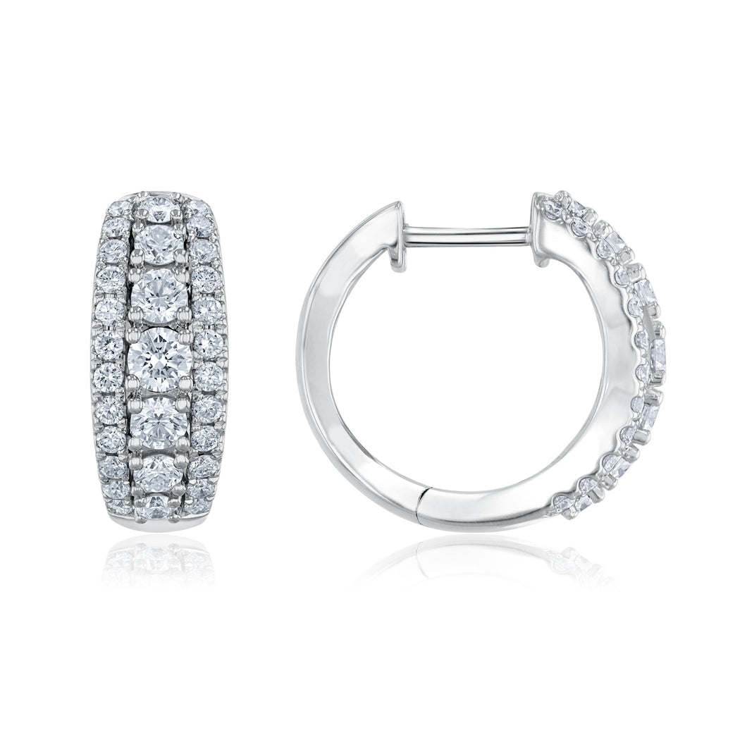 Shy Creation 1ctw Diamond Multi-Row White Gold Hoop Earrings