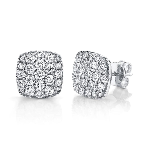 Shy Creation 1ctw Diamond White Gold Pave Stud Earrings