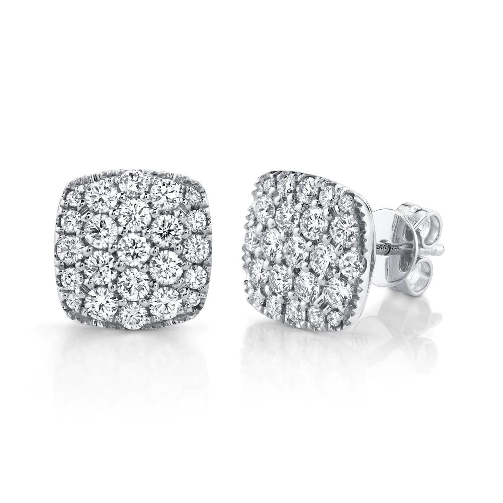 Shy Creation 1ctw Diamond White Gold Pave Stud Earrings