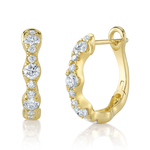 Shy Creation 1ctw Diamond Yellow Gold Hoop Earrings