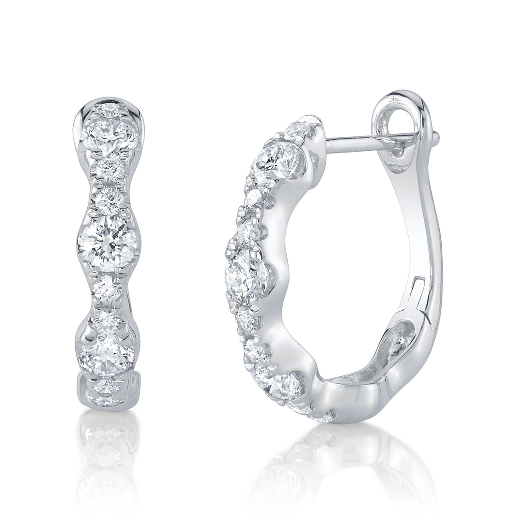 Shy Creation 1ctw Round Diamond White Gold Hoop Earrings