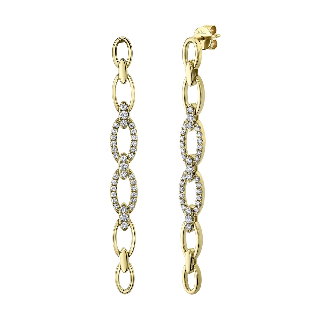 Shy Creation 1ctw Round Diamond Yellow Gold Link Drop Earrings