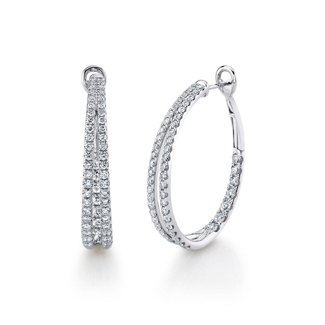 Shy Creation 2 5/8ctw Diamond White Gold Oval Hoop Earrings