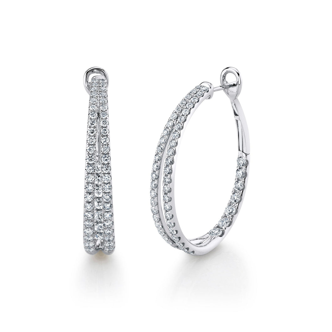 Shy Creation 2 5/8ctw Diamond White Gold Oval Hoop Earrings